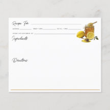 Carte de recette de citron de miel d'aquarelle