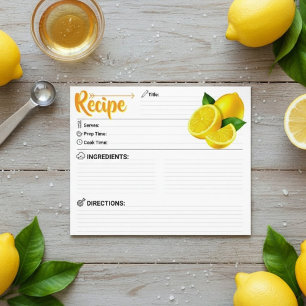 Carte de recette de citron moderne vierge recto-ve