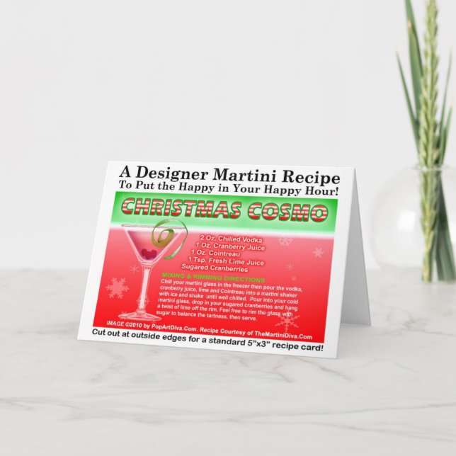 CARTE DE RECETTE DE COCKTAIL COSMOPOLITE DE NOËL (Devant)