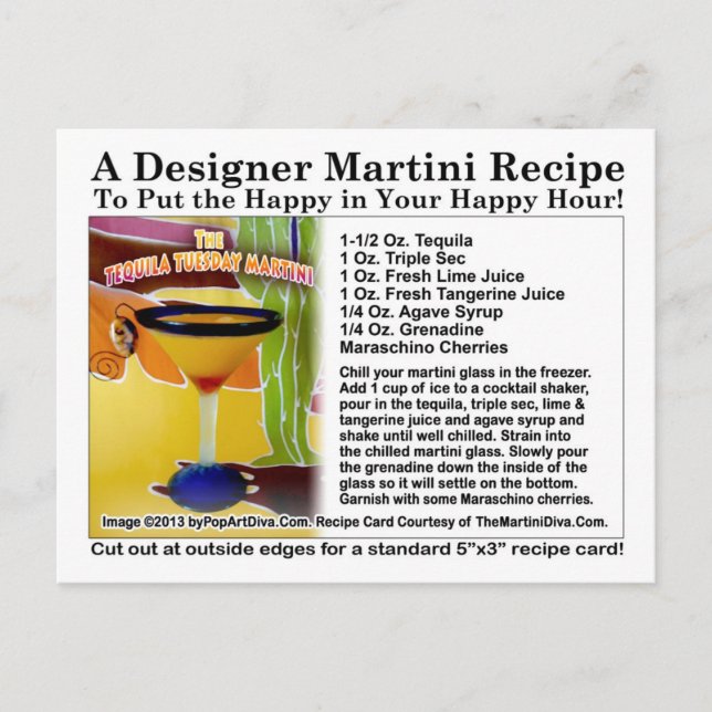 Carte de recette de cocktail Martini Tequila mardi (Devant)