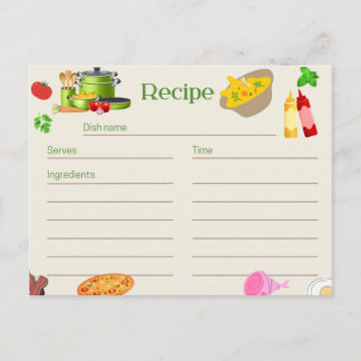 Carte de recette de conception de cuisine 