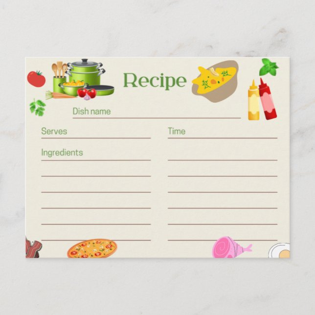Carte de recette de conception de cuisine  (Devant)
