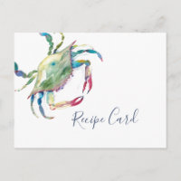 Carte de recette de crabe bleu aquarelle
