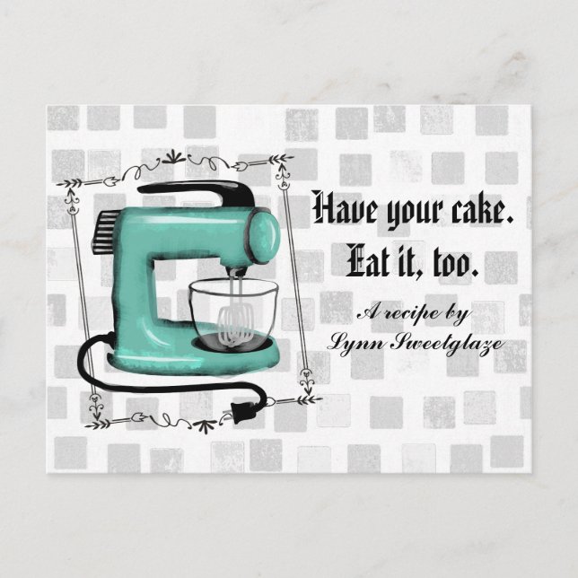 Carte de recette de cuisson à la menthe retro (Devant)