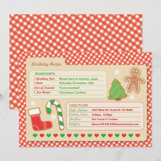 Carte de recette de cuisson de Noël Invitation à u (Devant / Derrière)