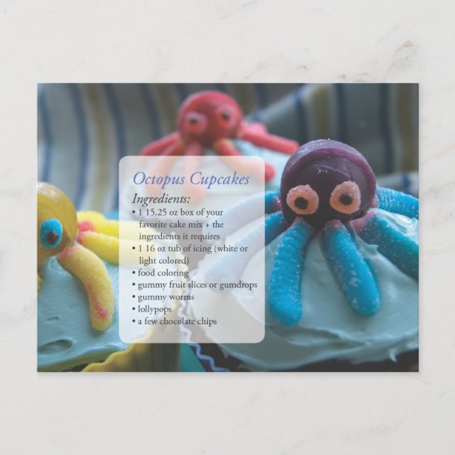 Carte de recette de cupcakes en forme de pieuvre (Devant)