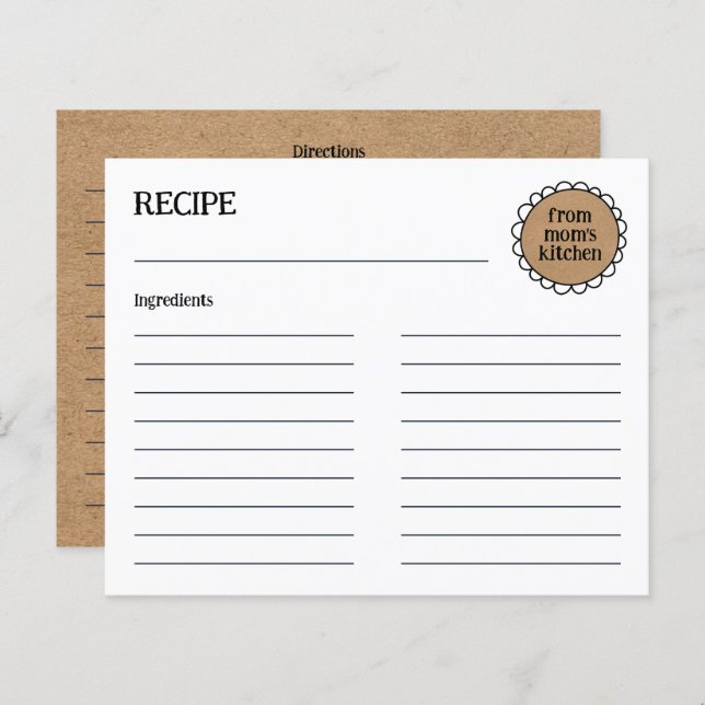 Carte de recette de doodle rustique de la CUISINE  (Devant / Derrière)