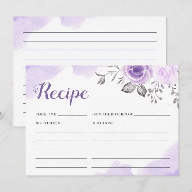 Carte de recette de douche de mariage florale viol (Devant / Derrière)