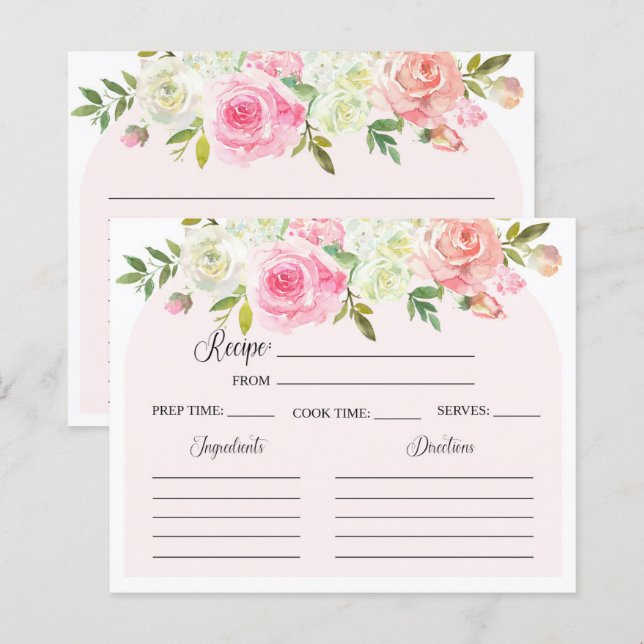 Carte de recette de douche de mariage rose et crèm (Devant / Derrière)