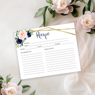 Carte de recette de douche de mariée florale bleu 