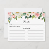 Carte de recette de douche florale blanche rose