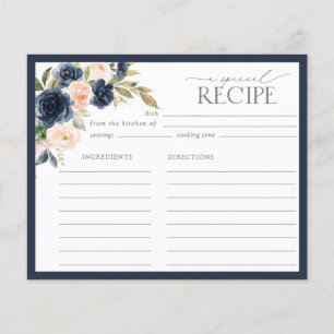 Carte de recette de douche florale bleu et bleu ma