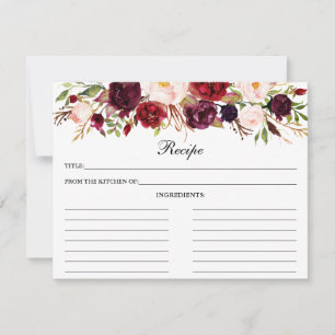 Carte de recette de douche florale Burgundy Aquare