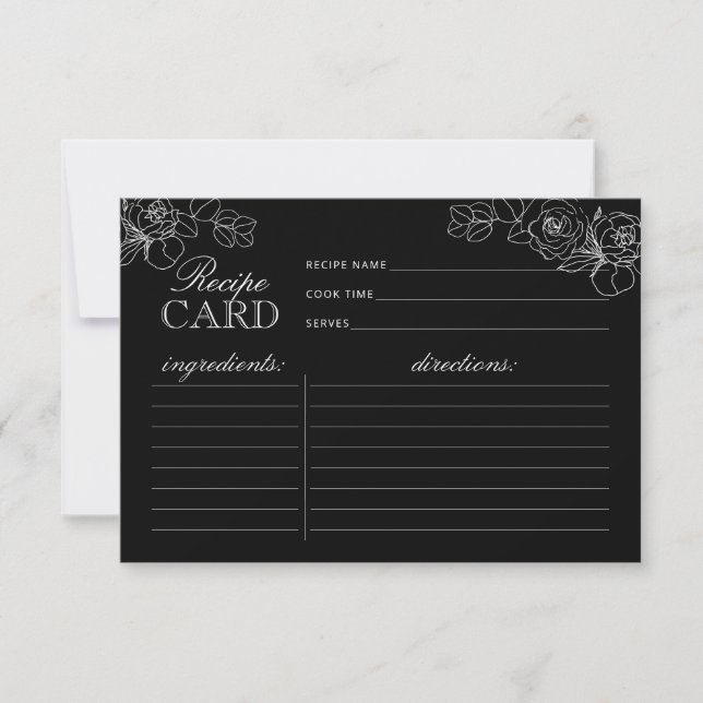 Carte de recette de douche florale noire et blanch (Devant)