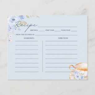 Carte de recette de douche nuptiale florale bleue