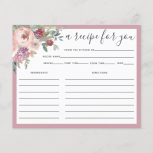 Carte de recette de Fête de Mariage Florale Rose P