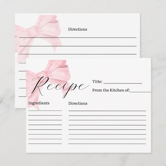 Carte de recette de Fête des mariées Bow rose (Devant / Derrière)