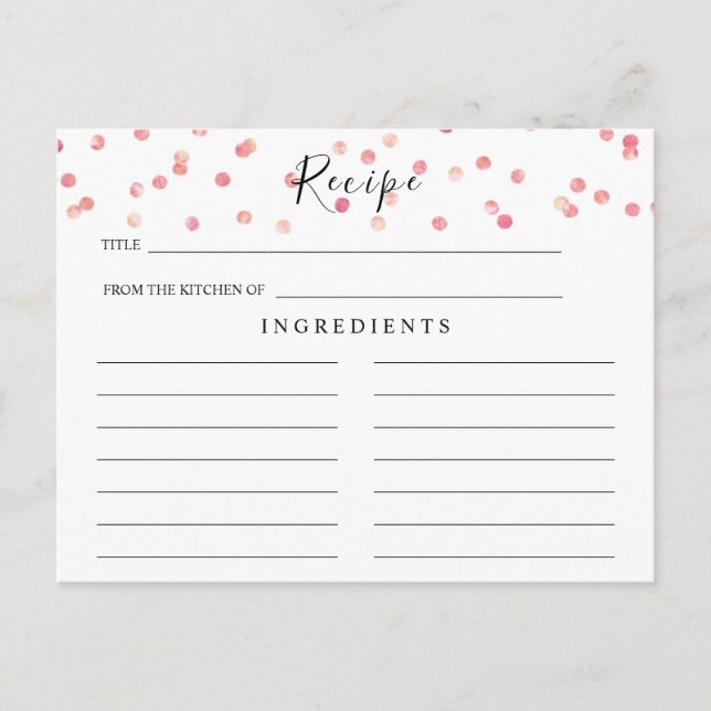 Carte de recette de Fête des mariées couleur rose  (Devant)