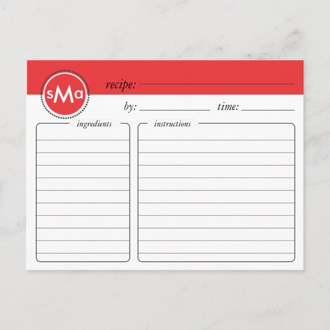 Carte de recette de Fête des mariées de monogramme (Devant)