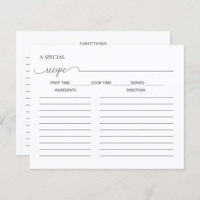 Carte de recette de Fête des mariées de script min (Devant / Derrière)