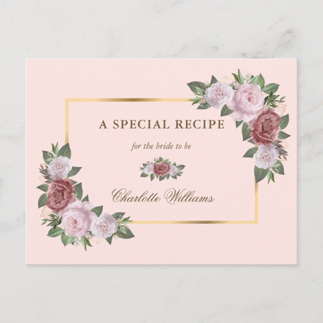 Carte de recette de Fête des mariées florale en or (Devant)