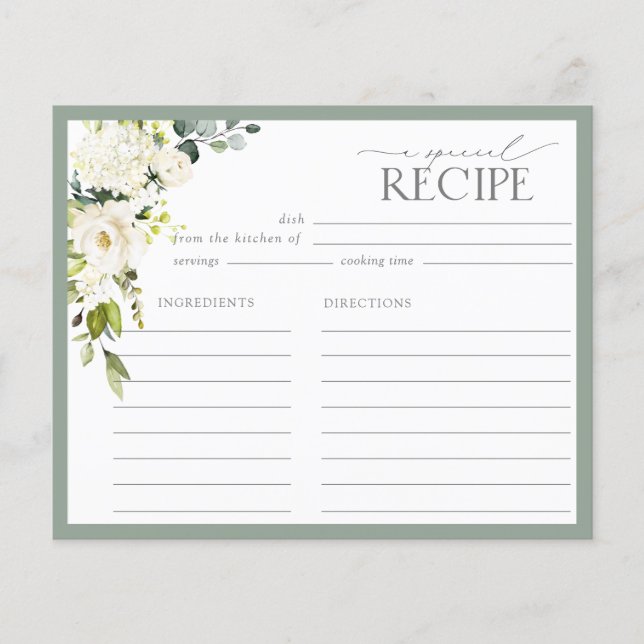 Carte de recette de Fête des mariées florale verte (Devant)