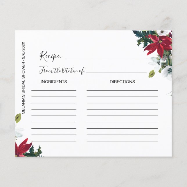 Carte de recette de Fête des mariées Poinsettia d' (Devant)