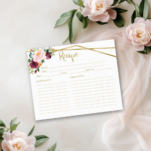 Carte de recette de fête prénuptiale florale borde