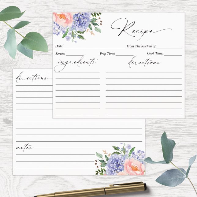 Carte de recette de fleur d'hydrangea bleue à l'aq (Close up photo)