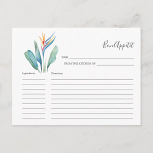 Carte de recette de fleurs tropicales Aquarelle