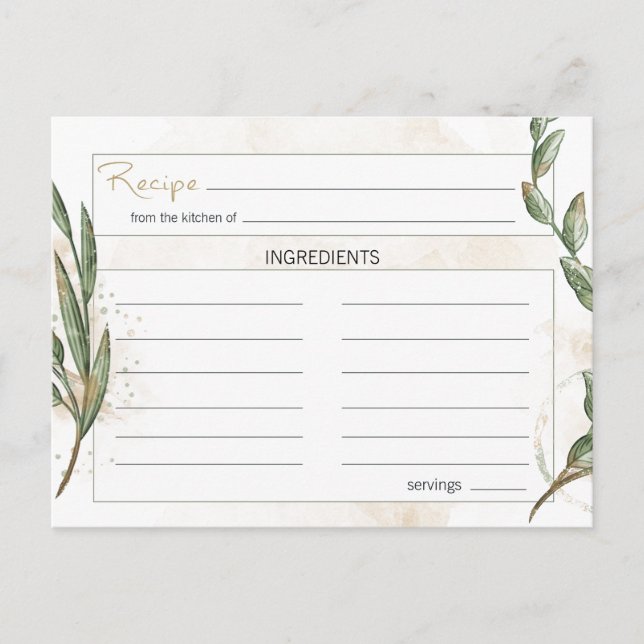 Carte de recette de fleurs vertes Gold Sage (Devant)