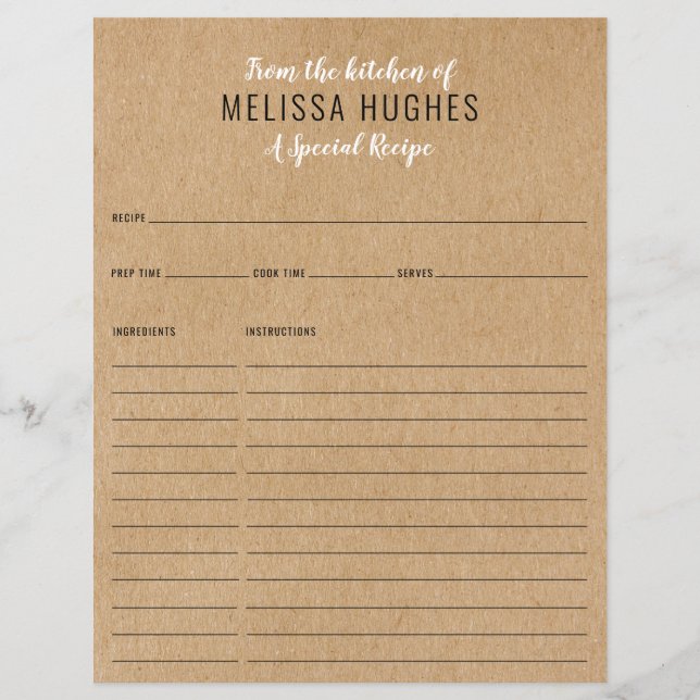 Carte De Recette De La Cuisine Rustique Kraft (Devant)