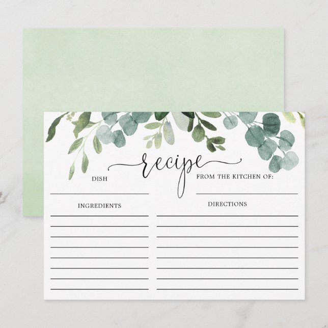 Carte de recette de la douche de l'eucalyptus vert (Devant / Derrière)