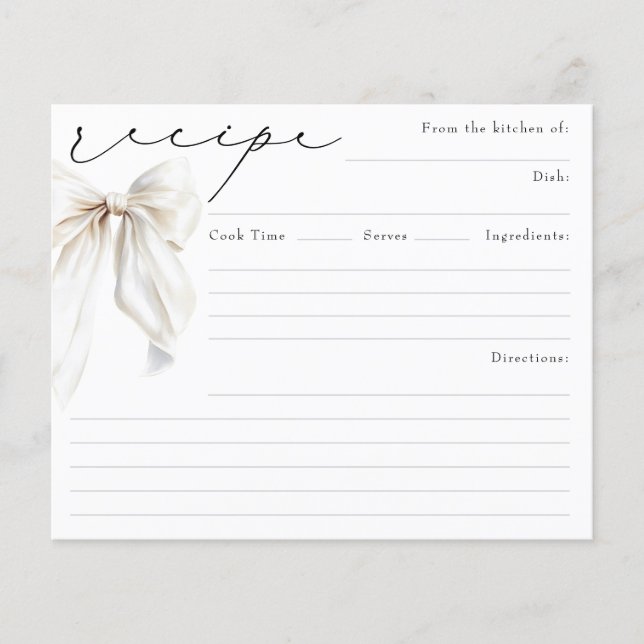 Carte de recette de la mariée de noeud blanc (Devant)