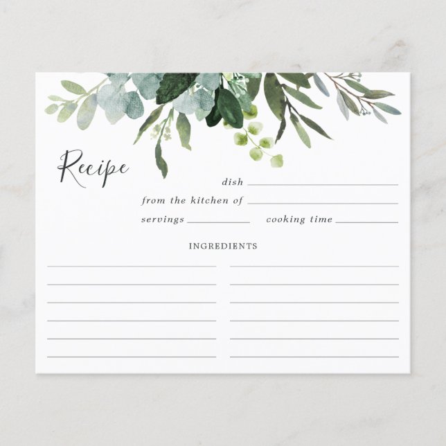 Carte de recette de l'Eucalyptus vert Foliage Aqua (Devant)