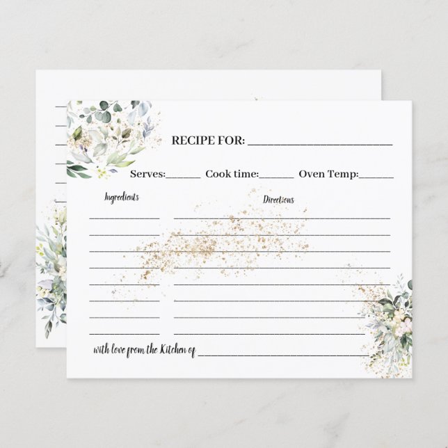 Carte de recette de mariage avec plantes et verdur (Devant / Derrière)