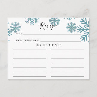 Carte de recette de mariage Flocons de neige bleu 