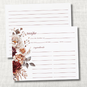 Carte de recette de mariage floral Bourgogne autom