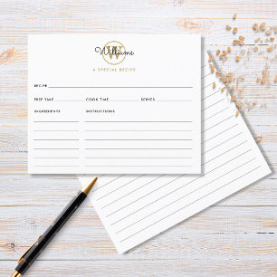 Carte de recette de monogramme or de nom de script