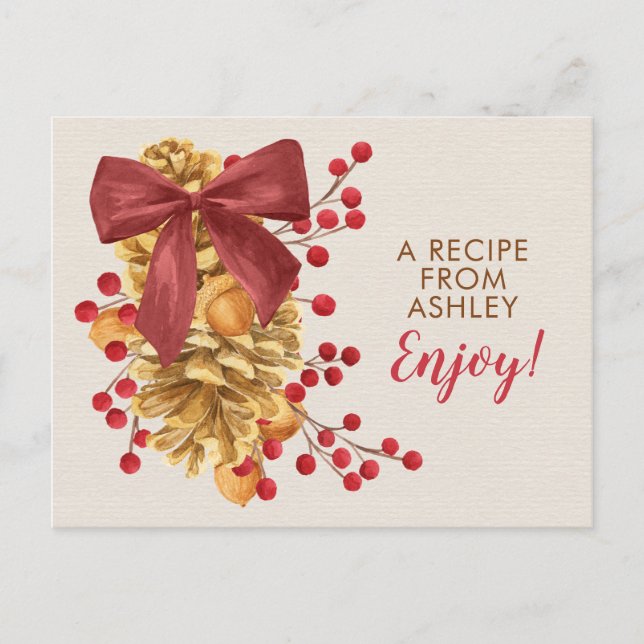 Carte de recette de Noël Rustic Holly Acorn (Devant)
