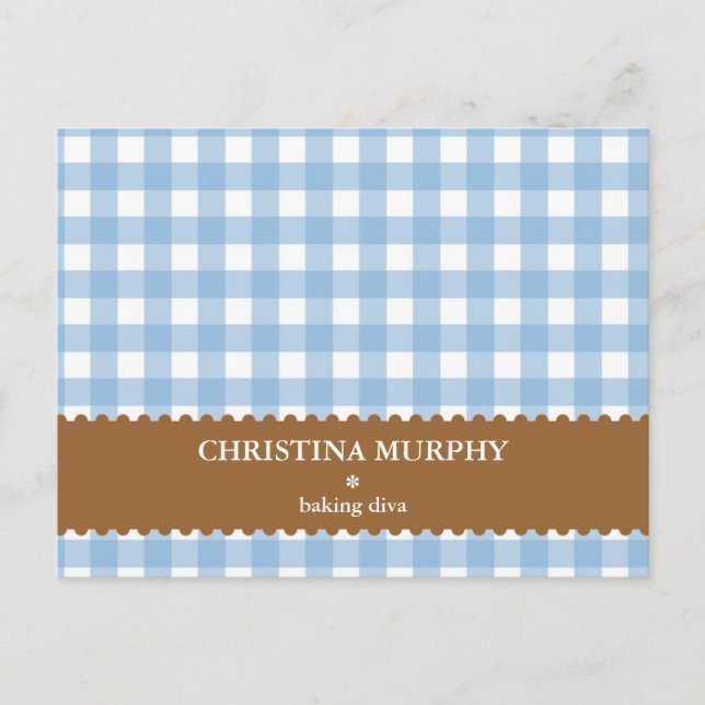 Carte de recette de nom personnalisé en vichy bleu (Devant)