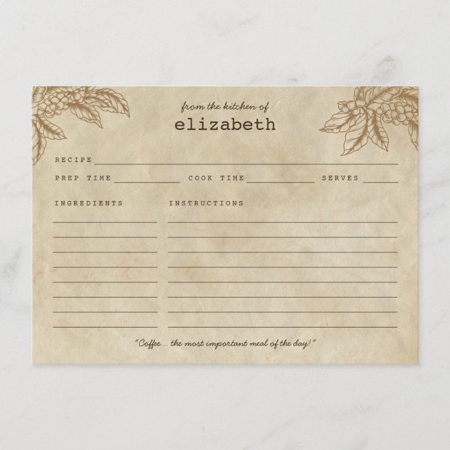 Carte de recette de Plante de café rustique modern (Devant)