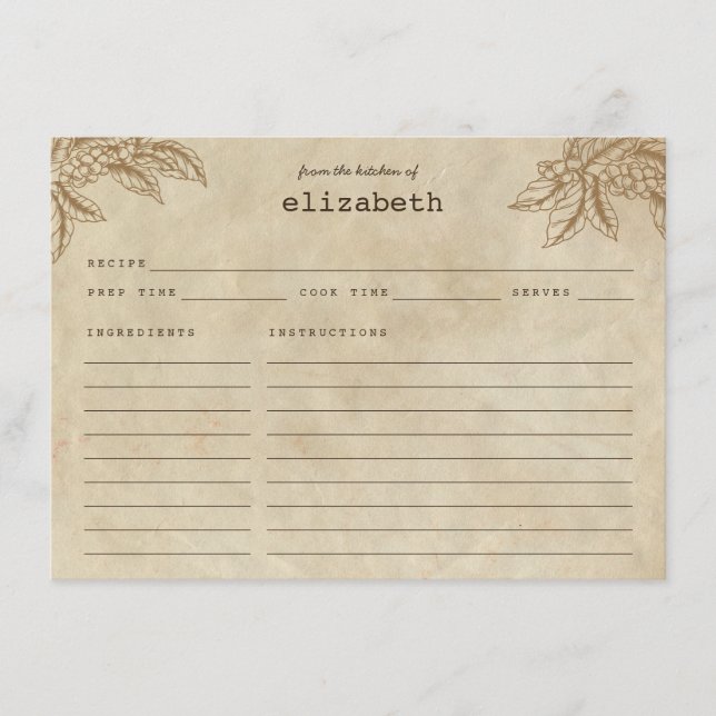 Carte de recette de Plante de café rustique modern (Devant)