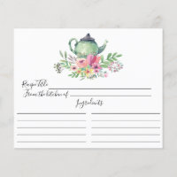 Carte de recette de pot de thé vert floral