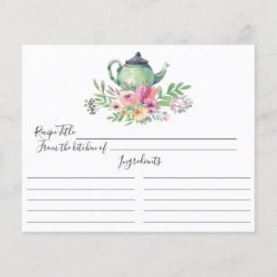 Carte de recette de pot de thé vert floral