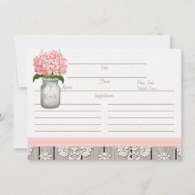 Carte de recette de pot Mason à l'hydrangea rose p (Devant)