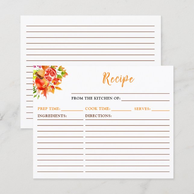Carte de recette de récolte d'automne d'automne (Devant / Derrière)