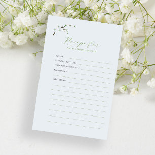 Carte de recette de shower de mariage en bleu pous