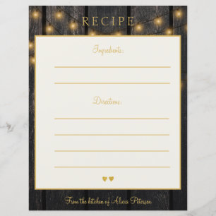 Carte de recette de typographie or en bois de luxe