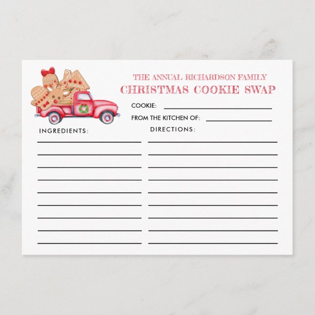 Carte de recette d'échange de cookies de Noël pour (Devant)